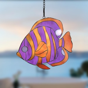 Patrón de vitral con peces de acuario tropical: plantilla de arte en vidrio con temática oceánica (descarga digital) (PDF, SVG, PNG, JPEG)