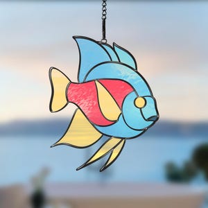 Tropical Fish Stained Glass Pattern – Vibrant Ocean Suncatcher Template – Digital Download for Marine Decor (PDF, SVG, PNG, Jpeg)
