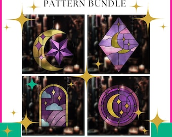 Celestial Stained Glass Pattern Bundle – Best Selling Moon & Star Designs (PDF, SVG, PNG, Jpeg)