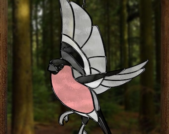 Bullfinch Bird Stained Glass Pattern – DIY Suncatcher Template (pdf, svg, png, jpeg)