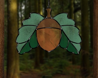 Acorn Stained Glass Pattern: Autumn Suncatcher Template (PDF, SVG, PNG, Jpeg)