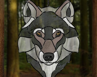 Wolf Stained Glass Pattern: Wildlife Suncatcher, Window Panel (PDF, SVG, PNG, Jpeg)