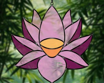Lotus Flower Stained Glass Pattern – Suncatcher Template (PDF, SVG, PNG, Jpeg)