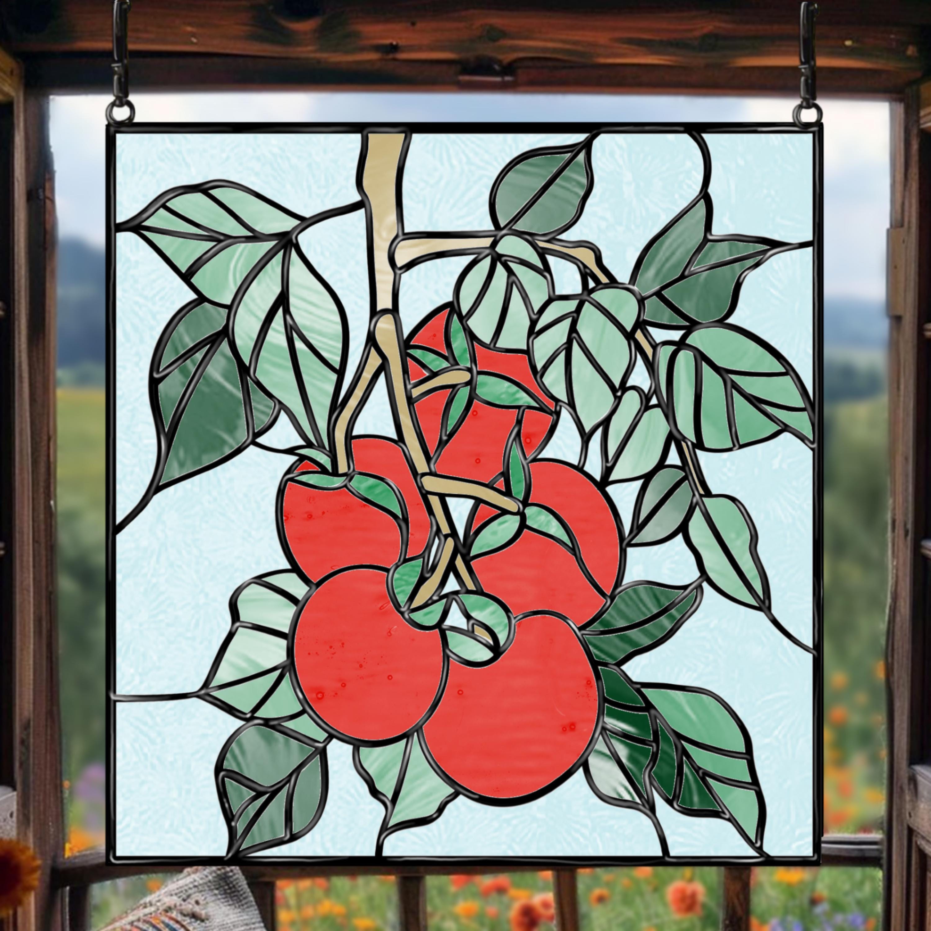 Tomatoes on Vine Stained Glass Pattern – Suncatcher Window Art