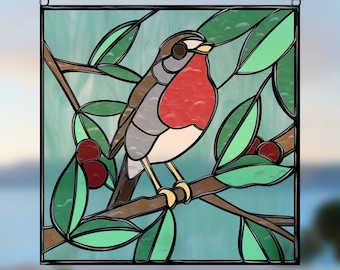 Robin Stained Glass Pattern – Bird Art Template (Digital Download)