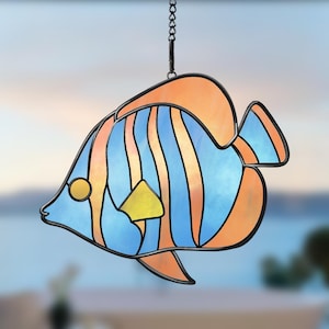 Patrón de vitral de peces tropicales: Plantilla de arte oceánico (descarga digital)