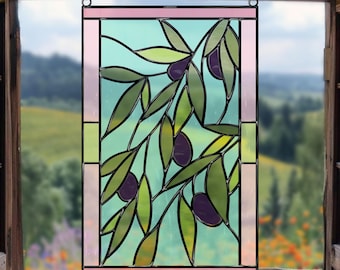 Olive Branch Stained Glass Pattern – Serene Nature Art (PDF, SVG, PNG, Jpeg)
