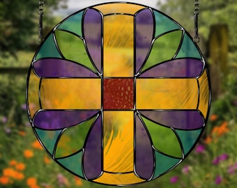 Cross Suncatcher Stained Glass Pattern: Faith-Inspired Art (PDF, SVG, PNG, Jpeg)