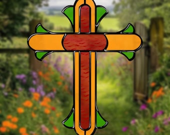 Ornate Cross Stained Glass Pattern – Beginner-Friendly Christian Design – Digital Download (SVG, PDF, PNG, Jpeg)