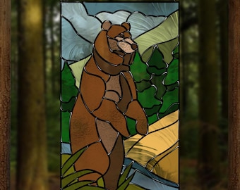 Bear Stained Glass Pattern – Wildlife Suncatcher or Panel (PDF, SVG, PNG, Jpeg)