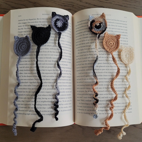 Handmade Crochet Cat Bookmark Sets: 100% Cotton Lace, Whimsical Gift