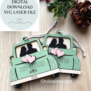 Just married ornament SVG, Bride and groom ornament file, 1st Christmas wedding file, wedding ornament SVG