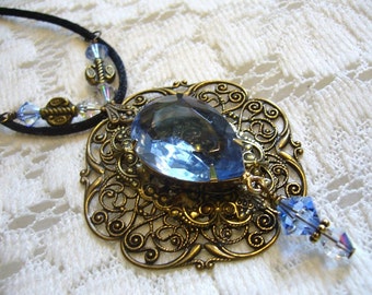 Grandma's Blue Victorian Pendant And Necklace