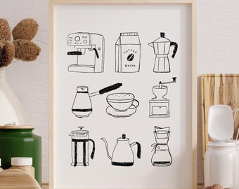 Coffee Tools Art Print | Barista Kitchen Decor (Digital Download)