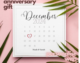 Personalized Anniversary Calendar Gift – Couple's Names, Special Date (Digital Download)