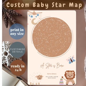 Mapa estelar personalizado para bebé, regalo para recién nacido, impresión de cielo nocturno con fecha de nacimiento, arte mural para habitación infantil, regalo para baby shower, recuerdo con descarga digital.