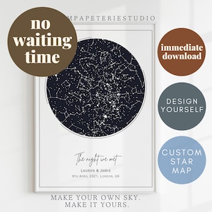 Mapa estelar para download instantâneo, mapa estelar personalizado com data de nascimento, presente instantâneo, presente de aniversário personalizado, céu noturno, arte de parede da noite em que nos conhecemos