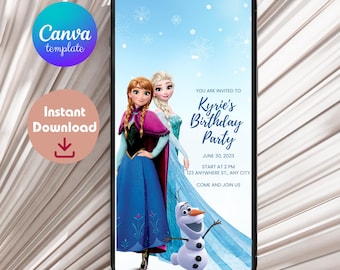 Elsa Frozen Birthday Invitation | Canva Template (Digital)
