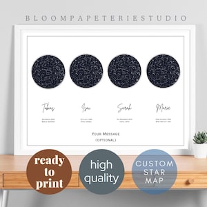 Mapa estelar personalizado con fecha de nacimiento, regalo con 4 mapas estelares, regalo de cumpleaños personalizado, impresión de cielo nocturno, arte de pared "Day You Was", descarga digital