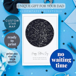 Mapa estelar del Día del Padre con descarga instantánea, impresión personalizada del cielo nocturno para papá, regalo digital personalizado para el Día del Padre, "La noche en que te convertiste en mi papá".