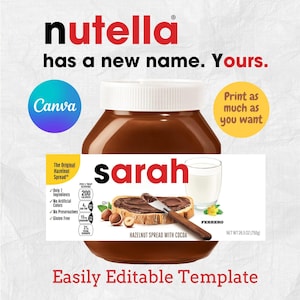 Personalised PRINTABLE HAZELNUT Jar Label Template, Printable Nutella Labels, Make UNLIMITED Nutella Labels, Instant Nutella Label Template