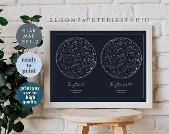 Custom Double Star Map Print, Anniversary Gift for Couple (Digital Download)