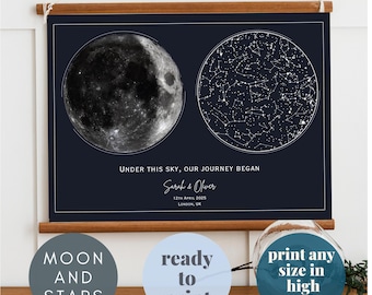 Personalized Star Map with Moon | Custom Night Sky, Moon Phase (Digital Download)