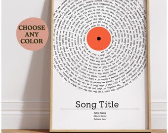 Custom Song Lyrics Vinyl Record Art Print (Digital Download)