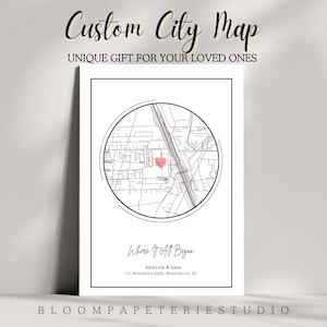 Impression de carte personnalisée où nous nous sommes rencontrés pour la première fois, cadeau de Saint-Valentin, cadeau d'anniversaire, cadeau de couple, impression de plan de la ville, cadeau pour elle, cadeau pour lui