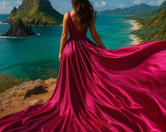 Magenta Langes Fliegendes Kleid für Fotoshooting Asymmetrisches Fliegendes Kleid Benutzerdefinierte fließendes Kleid Langes fließendes Infinity-Kleid Cabrio-Fliegendes Kleid