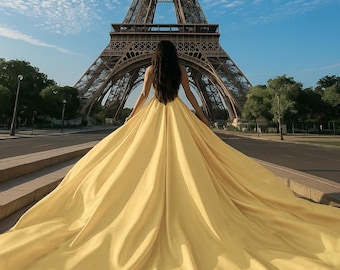 Long Flying Dress for Photoshoot Butter Yellow Flowing Beach Dress Super  Long Flowy Dress Photography Infinity Style Flying Long Dress Satin - Etsy