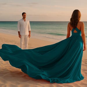 Long Flying Dress For Photoshoot Satin Flying Dress Teal Infinity Style Flying Long Dress Asymmetrical Flying Dress Flowing Beach Dress
