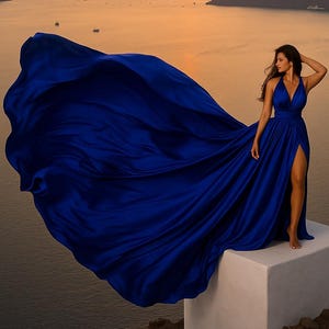Electric Blue Long Flying Dress For Photoshoot Long Flowy Infinity Dress Adjustable Dress Made-To-Order Flying Dress Photoshoot Santorini