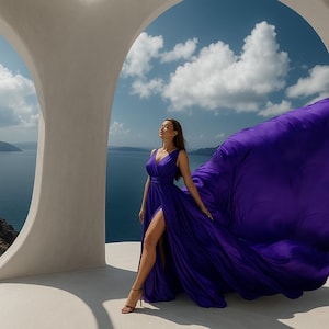 Königliches Lila Langes Fliegendes Kleid Für Fotoshooting Santorini Fliegendes Kleid Langes Flowy Infinity Kleid Asymmetrisches Fliegendes Kleid Verstellbares Kleid
