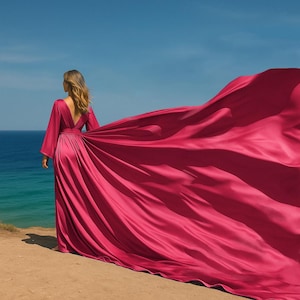 Berry Pink Long Flying Dress For Photoshoot Long Flying Dress Long Sleeves Backless Flying Dress Flowy Dress For Photoshoot Made-To-Order