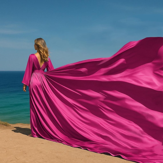 pink flowy dresses Dusty Pink V Neck Flowy Prom Dres with High Slit