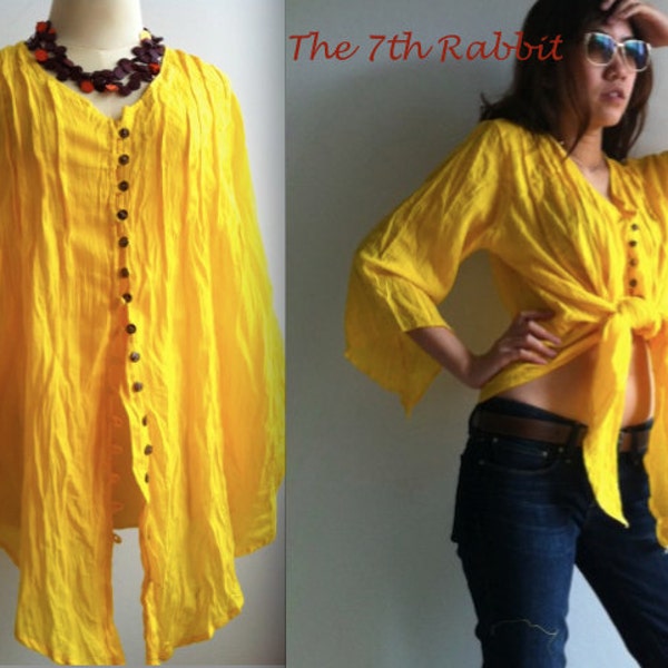 Very Soft and Thin Canary Yellow Top or Cardigan with coconut button