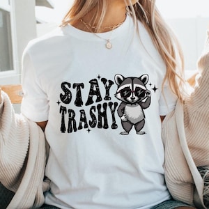 Stay trashy Png | Raccoon sublimation design | Funny shirt graphic Png | Funny retro shirt design | Raccoon squad Png | Raccoon Png Image