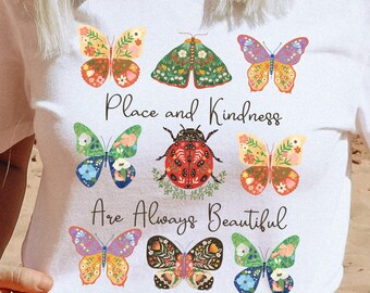 Peace and Kindness Butterfly PNG: Retro Shirt Design (Digital Download)