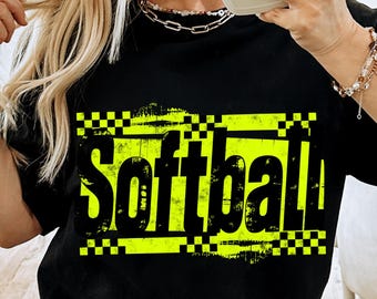 Softball Retro Checkered PNG Trendy Softball design Retro Softball team Retro Checker Softball Distressed Softball season Dtf Png