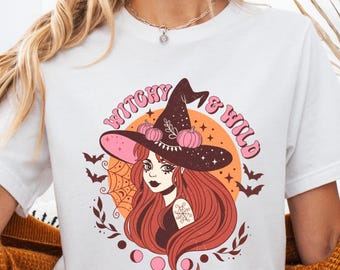 Camiseta de bruja retro PNG: Diseño espeluznante de Halloween (descarga digital)