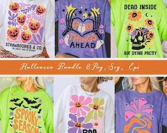 Halloween PNG svg Bundle  Retro Spooky Season Hot Ghoul Summerween Basic Witch Goose Pumpkin Cute Boo Preppy Pink Halloween Coquette Bow