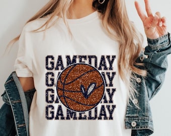 Retro Basketball Game Day Glitter PNG - Shirt Design (Digital Download)