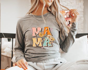 Boho Floral Mama PNG: grafica retrò per mamme (download digitale)