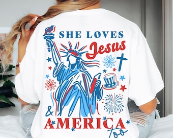 She Loves Jesus and America Too PNG: 4th of July Christian Design (Digital Download)