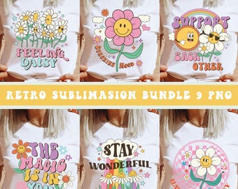 Retro Groovy PNG Bundle: Inspirational & Motivational Quotes (9 PNG)