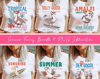 Summer Silly Goose Bundle Design PNG, Retro Funny Silly Goose University Sublimation for Print PNG | Digital Download File