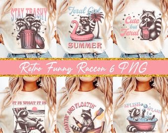 Vintage Funny Raccoon PNG Bundle | Quirky Retro Raccoon Designs for Crafting,Chaotic Raccoon Png Pack, Raccoon Bundle Png
