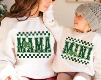 Mama Mini St Patricks PNG SVG, Match Mama Mini Retro Shamrock Checkerrd Png, Coquette Bow Png, St Patricks Day Shirt Png, Sublimation design