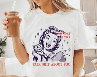 Funny Cat PNG: Retro Graphic Tee Design (Digital Download)
